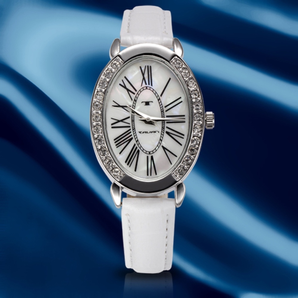 New Tavan Mother of Pearl White Leather Watch